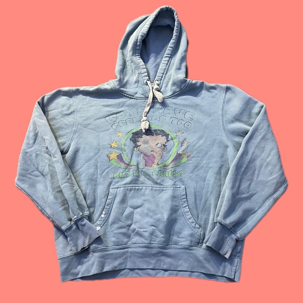 2007 Bettt Boop Graphic Logo Hooded Sweatshirt Blue